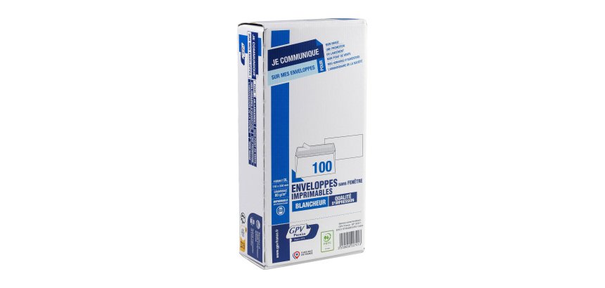 Enveloppe 110 x 220 mm GPV 80 g sans fenêtre blanche - boîte de 100