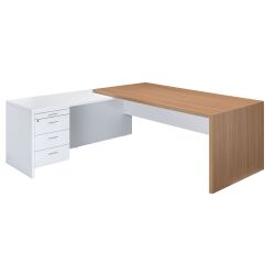Bureau avec retour à gauche sur caisson L 180 x P 90 cm, piétement plein bois - Greko