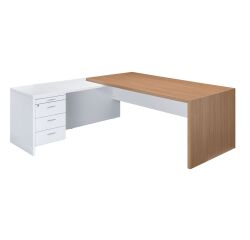 Bureau avec retour à gauche sur caisson L 180 x P 90 cm, piétement plein bois - Greko