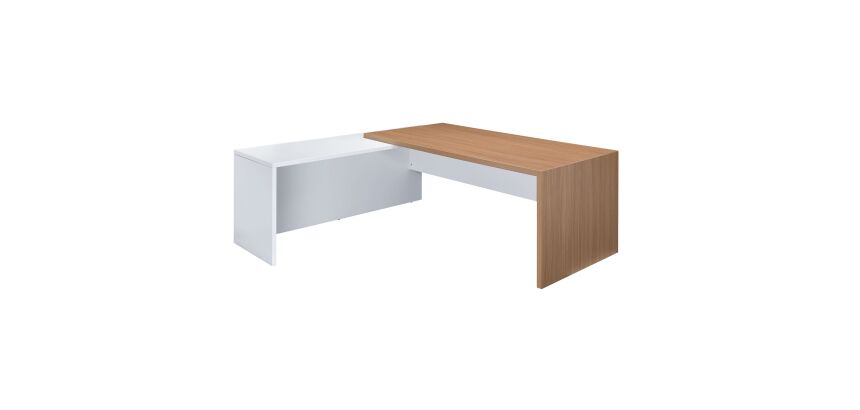 Bureau avec retour à gauche simple L 180 x P 90 cm, piétement plein bois - Greko