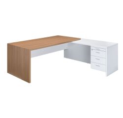 Bureau avec retour à droite sur caisson L 180 x P 90 cm, piétement plein bois - Greko