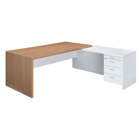 Bureau avec retour à droite sur caisson L 180 x P 90 cm, piétement plein bois - Greko