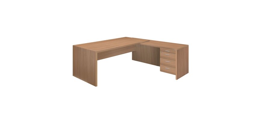 Bureau Direction avec retour sur caisson piètement bois Essenzza
