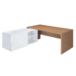 Bureau avec retour à gauche sur desserte L 180 x P 90 cm, piétement plein bois - Greko