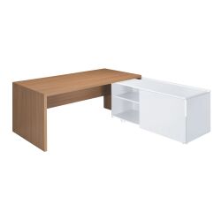 Bureau avec retour à droite sur desserte L 180 x P 90 cm, piétement plein bois - Greko