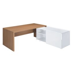 Bureau avec retour à droite sur desserte L 180 x P 90 cm, piétement plein bois - Greko