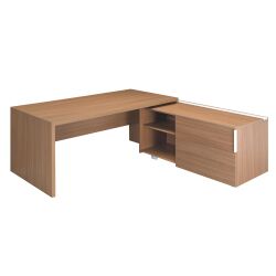 Bureau avec retour à droite sur desserte L 180 x P 90 cm, piétement plein bois - Greko