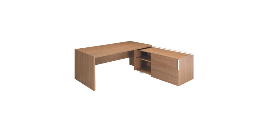 Bureau avec retour à droite sur desserte L 180 x P 90 cm, piétement plein bois - Greko