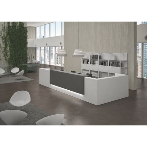 Banque d'accueil d'angle blanc/anthracite L 366 cm retour à gauche - Guest