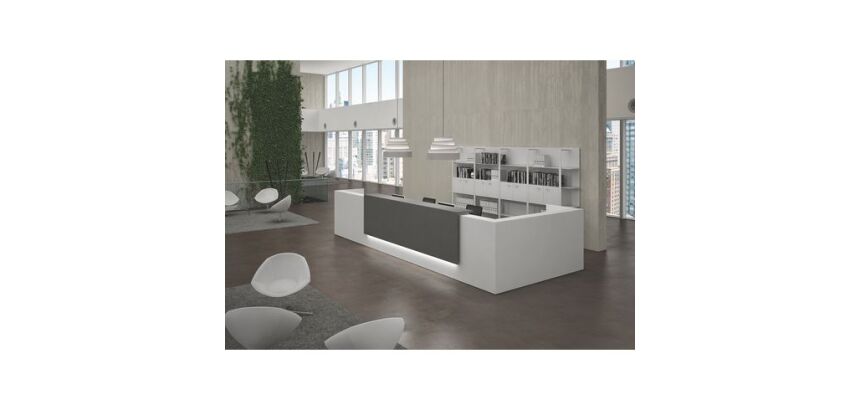 Banque d'accueil d'angle blanc/anthracite L 366 cm retour à gauche - Guest