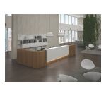 Banque d'accueil d'angle noyer/blanc L 366 cm retour à droite - Guest