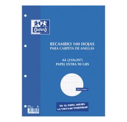 Recambio para carpeta de anillas 100 hojas 4x4 A4 Oxford