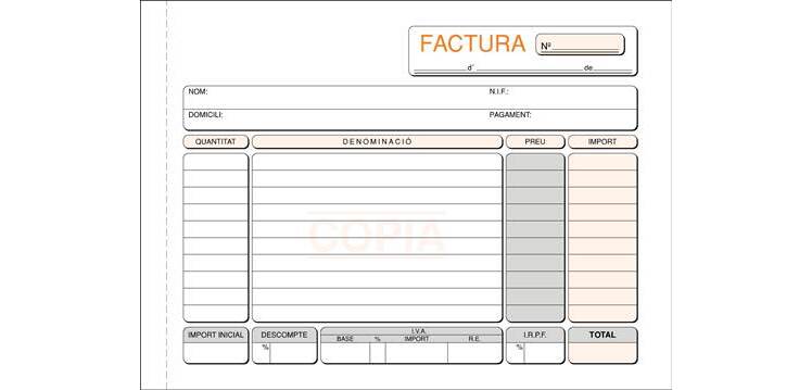 Talonario Factura 150 x 105 Duplicada Catalán