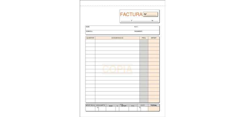 Talonario Factura 150 x 210 Duplicado Catalán