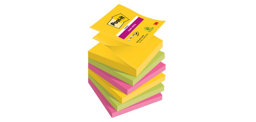 Z-Notizen, umpositionierbar, bunte Carnival Super Sticky Post-it 76 x 76 mm - 1 Block mit 90 Blättern in 1 Farbe