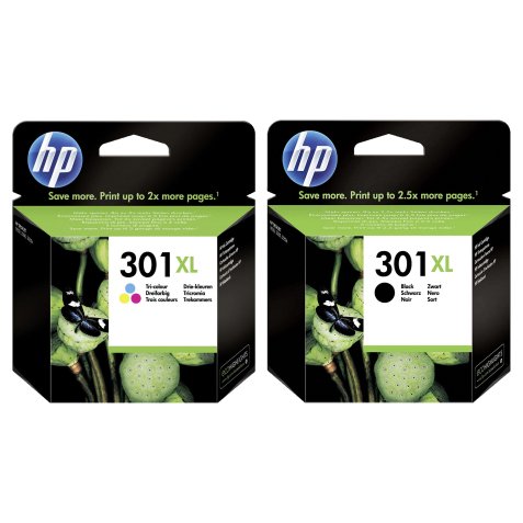 HP Pack 301XL noire + 301XL 3 couleurs, Cyan, Jaune et Magenta pour imprimante jet d'encre