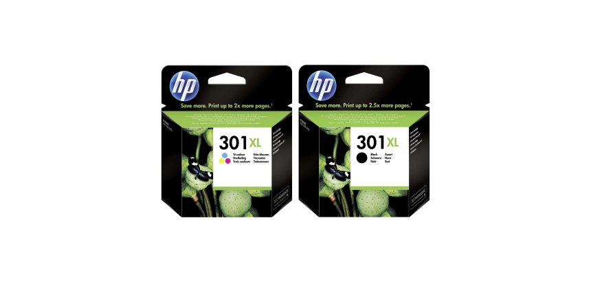 HP Pack 301XL noire + 301XL 3 couleurs, Cyan, Jaune et Magenta pour imprimante jet d'encre