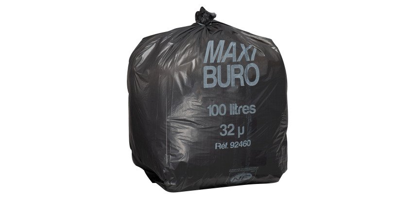 Sacs poubelle 100 litres à liens indépendants Maxiburo - Carton de 250