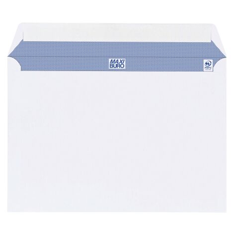 Boîte de 500 enveloppes blanches 162 x 229 mm format C5 avec bande protectrice, sans fenêtre - Maxiburo