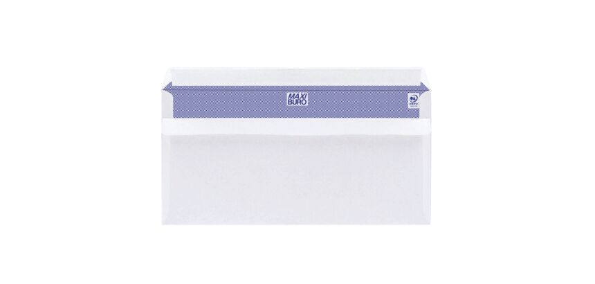 Boîte de 500 enveloppes blanches 110 x 220 mm format DL avec bande protectrice, sans fenêtre - Maxiburo