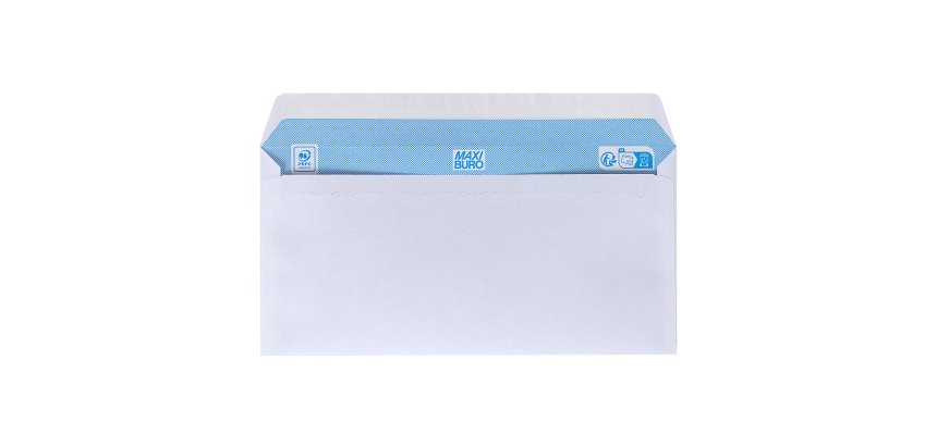 Boîte de 500 enveloppes blanches 110 x 220 mm format DL avec bande protectrice, sans fenêtre - Maxiburo