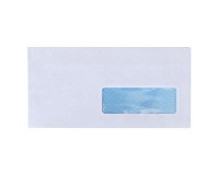 Boîte de 500 enveloppes blanches 110 x 220 mm format DL avec bande protectrice, avec fenêtre 35 x 100 mm - Maxiburo