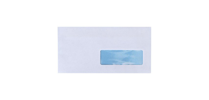 Boîte de 500 enveloppes blanches 110 x 220 mm format DL avec bande protectrice, avec fenêtre 35 x 100 mm - Maxiburo