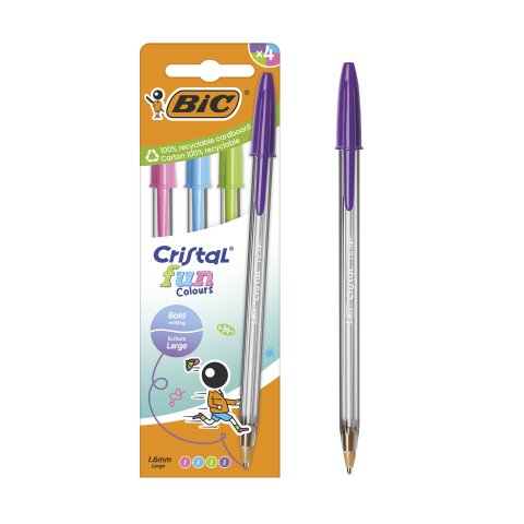 Bolígrafo Bic Cristal Fashion Punta 1,6 mm - Paquete de 4