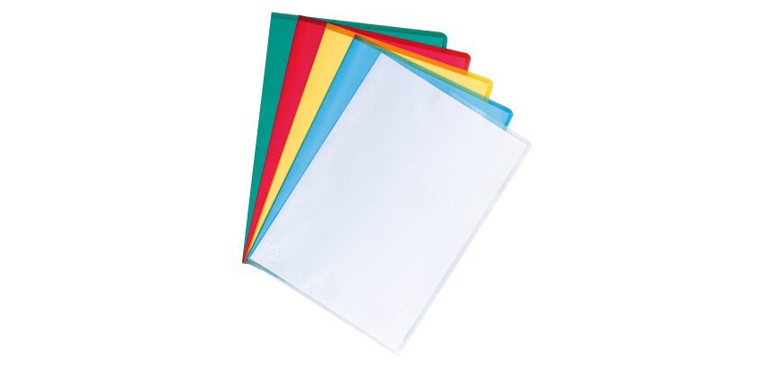 Boîte de 100 chemises plastiques couleurs polypropylène grainé 13/100e à coin ouvert - Maxiburo