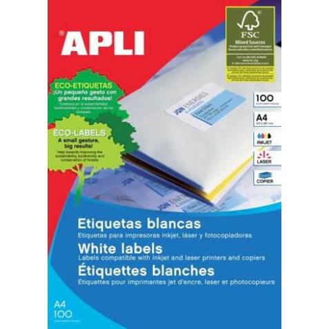 Etiquetas para impresora 105 x 74 mm Apli 1279 - Caja 100 Hojas