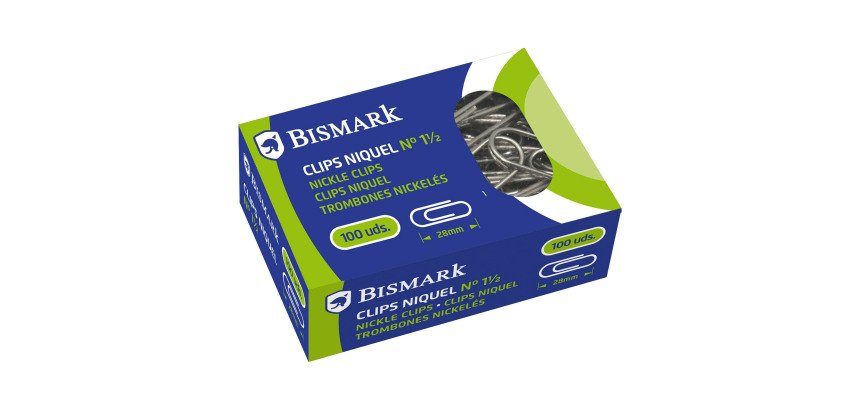 Clips niquelados nº1,5 26 mm Bismark - Caja de 100