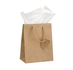 Sac boutique brun poignées cordelières 23 x 18 x 10 cm - Carton de 10