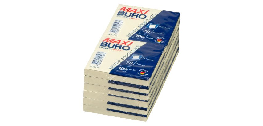 Herkleefbare notes geel Maxiburo formaat 75 x 75 mm