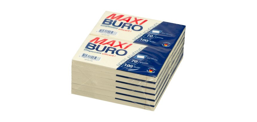 Notes repositionnables jaunes 75x125 mm - Maxiburo - bloc de 100 feuilles