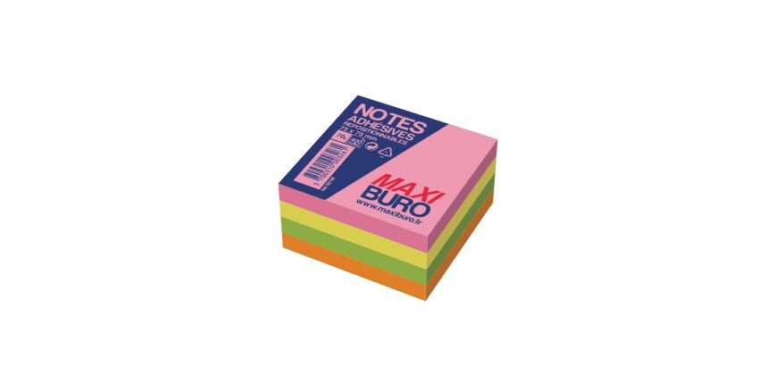 Notes repositionnables néon 75x75 mm - Maxiburo - bloc de 400 feuilles