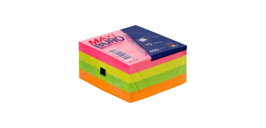 Notes repositionnables néon 75x75 mm - Maxiburo - bloc de 400 feuilles