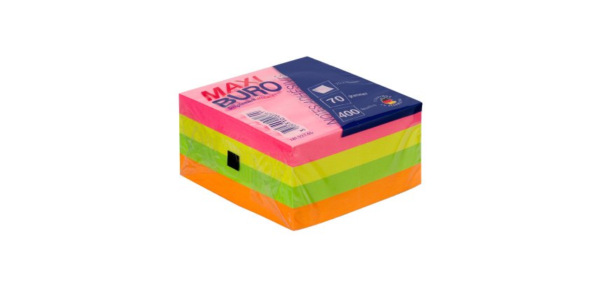 Notes repositionnables néon 75x75 mm - Maxiburo - bloc de 400 feuilles