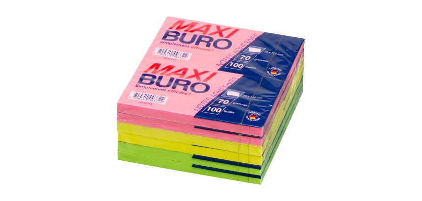 Notes repositionnables Néon 75 x 125 mm - Maxiburo - bloc de 100 feuilles