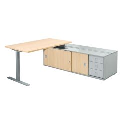 Desk Optyma with side on auxiliary cupboard and integrated drawer cabinet