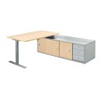 Bureau Optyma met zijkant op bijzetkast en geïntegreerd ladenblok