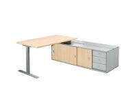 Bureau Optyma met zijkant op bijzetkast en geïntegreerd ladenblok