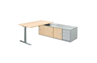 Desk Optyma with side on auxiliary cupboard and integrated drawer cabinet