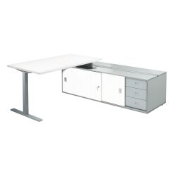 Desk Optyma with side on auxiliary cupboard and integrated drawer cabinet
