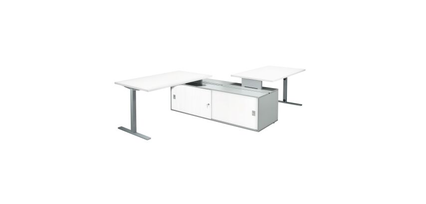 Set of 2 desks Optyma with side on central auxiliary cupboard