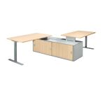 Set van 2 bureaus Optyma met zijkant op centrale bijzetkast