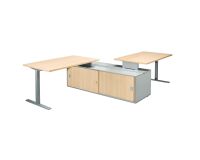 Set of 2 desks Optyma with side on central auxiliary cupboard