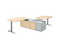 Set of 2 desks Optyma with side on central auxiliary cupboard and integrated drawer cabinet