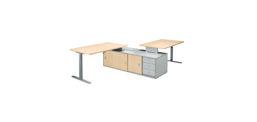 Pôle 2 Bureaux Optyma avec retour sur console centrale et 2 caissons intégrés