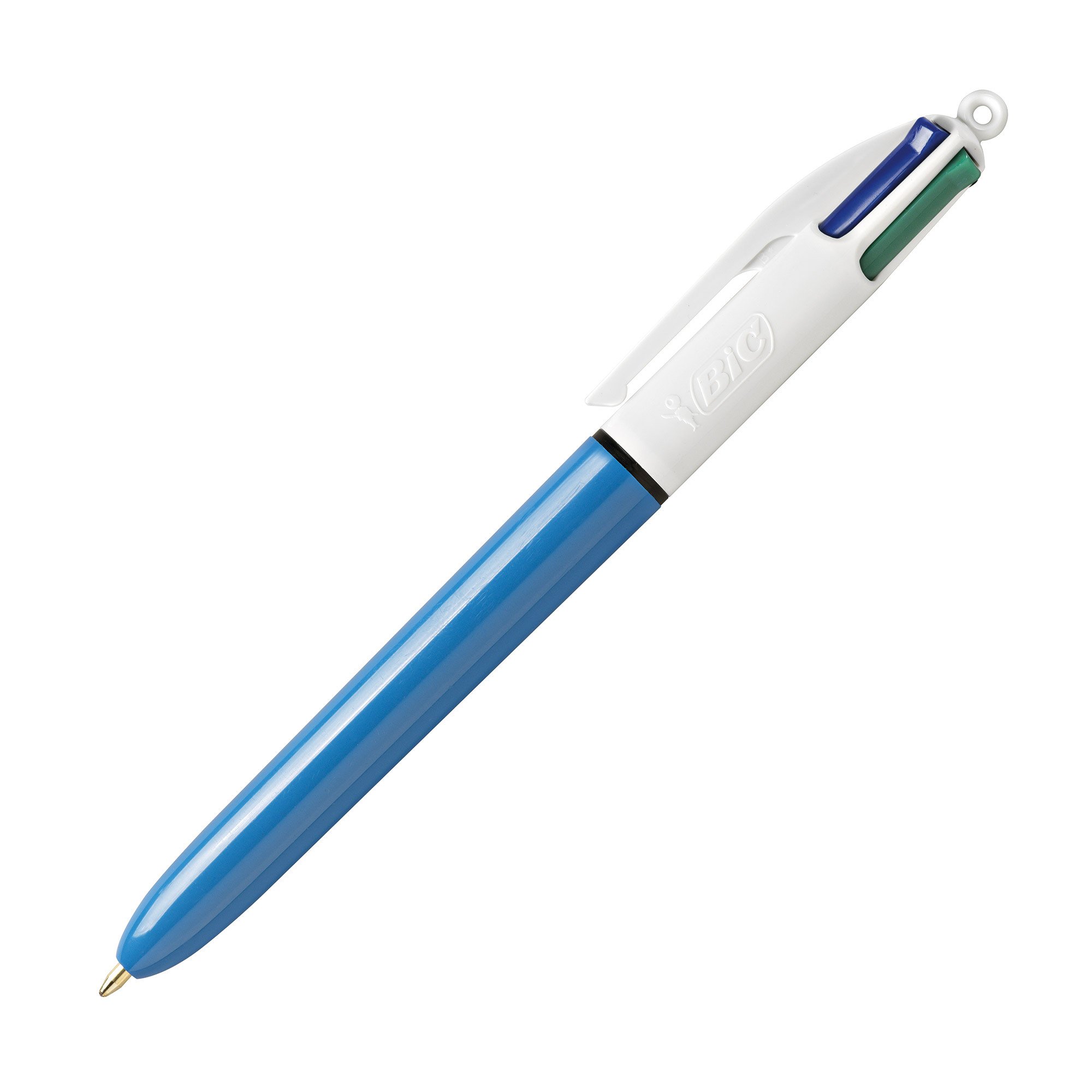 BIC 4 Colours Fun Balpennen met Kliksysteem Medium Punt (1,0 mm) - Lichtblauw Pastel Lichaam, Doos van 12 Stuks