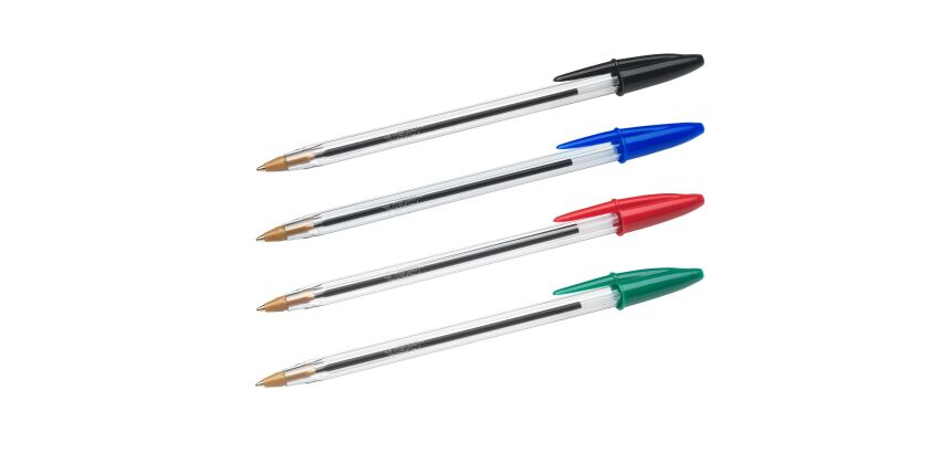 Stylo bille Bic Cristal écriture fine. Pochette de 10 couleurs classiques